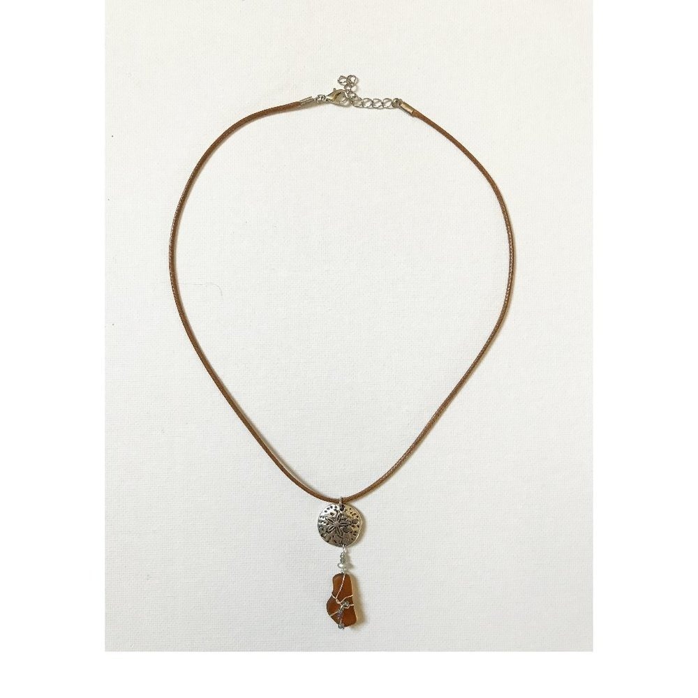 Sterling Silver Sand Dollar Brown Sea Glass Necklace Ocean Coast Mermaid Beach